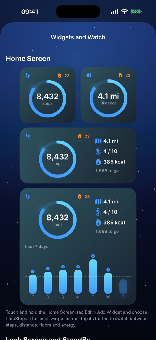 Widget gallery with small, medium and large Home Screen widgets
